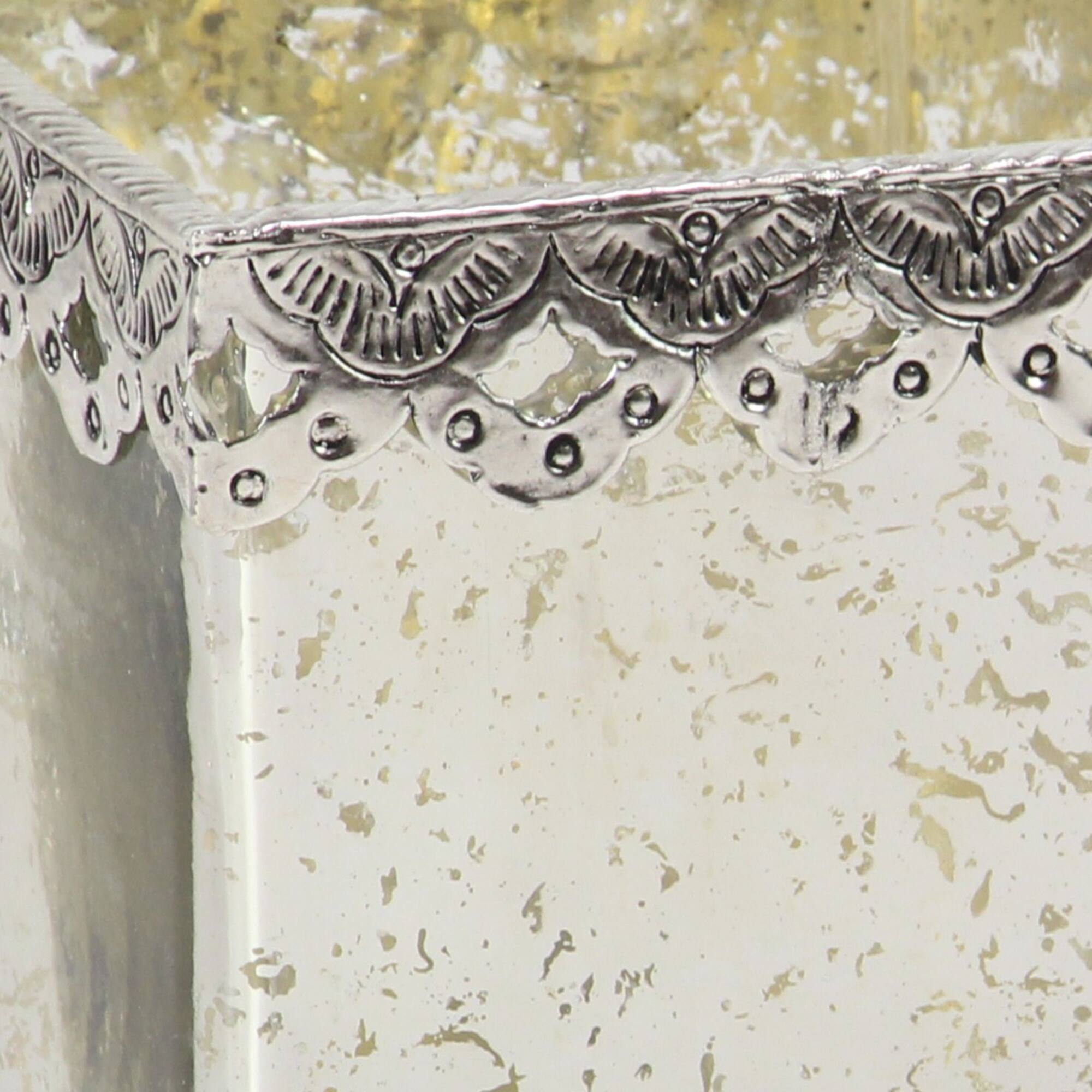 Set of 2 White Glass Glam Candle Holder, 6", 8"